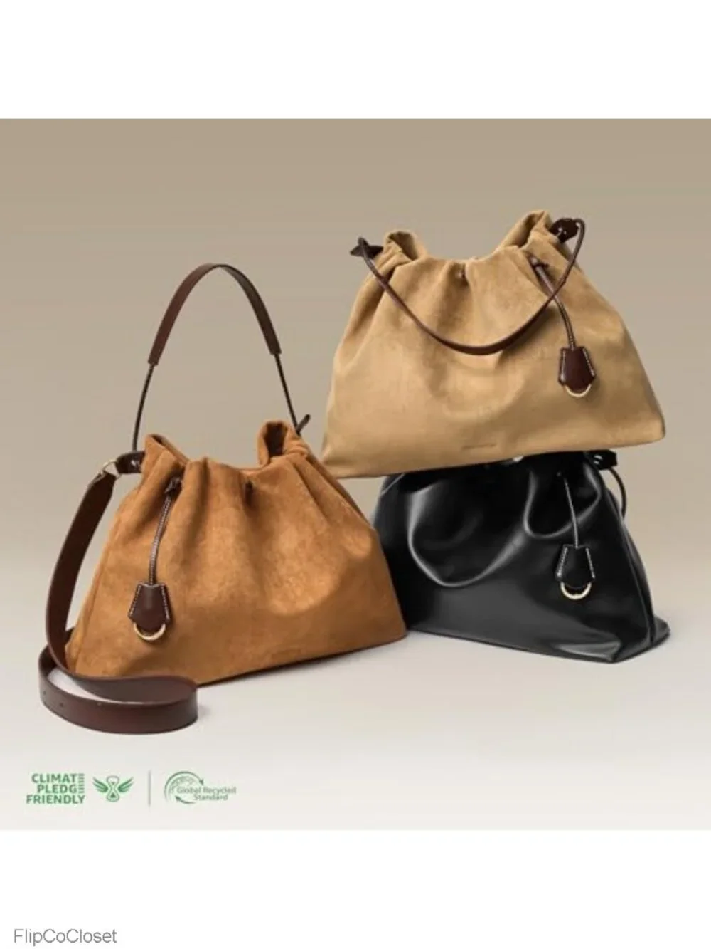 Slouchy Hobo Bag Faux Suede Drawstring Crossbody Shoulder Purse